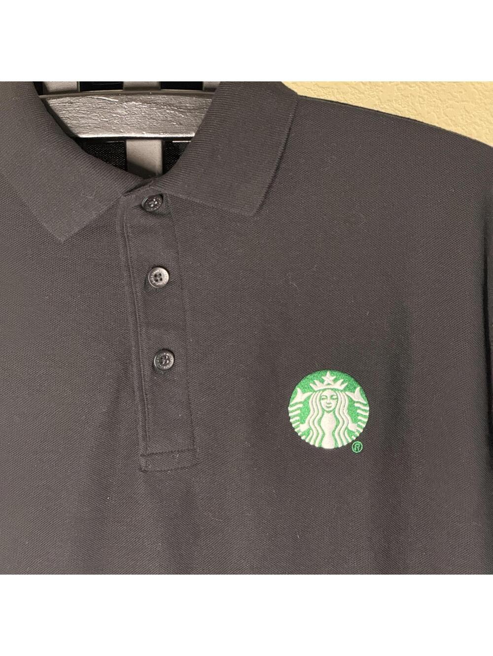Official Starbucks Coffee Employee Polo Shirt Black Men L Costume Halloween